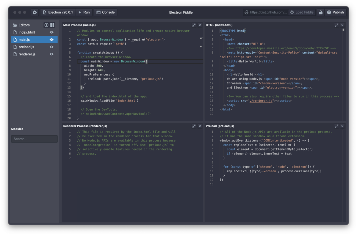 main.js 파일 편집 중