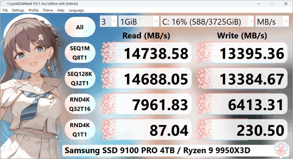 CrystalDiskMark 9.0.1 Aoi Edition 화면