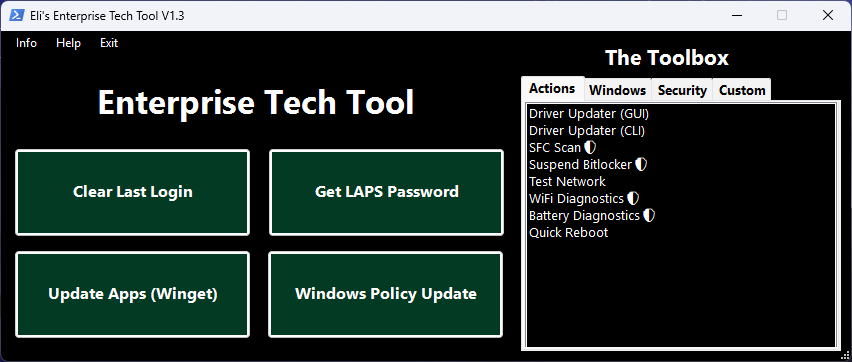 Enterprise Tech Tool 메인 화면