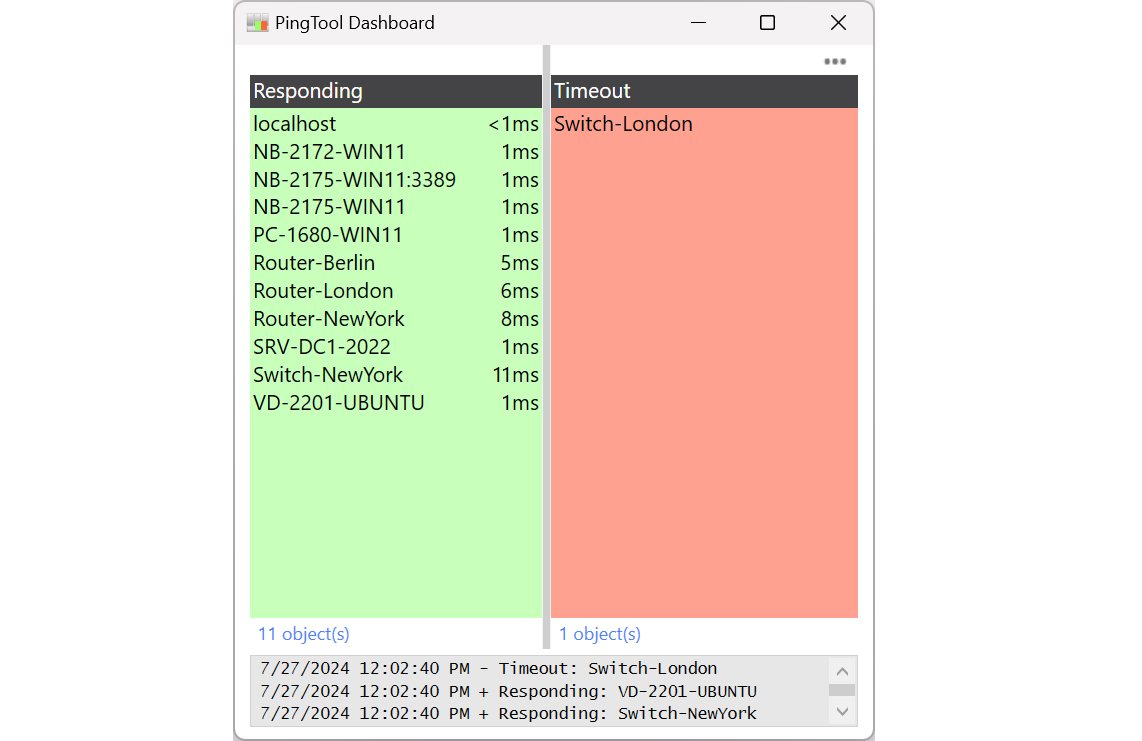 PingTool 대시보드