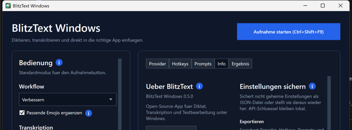 BlitzText Windows 시작 화면