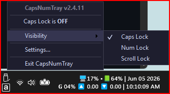 CapsNumTray 메뉴