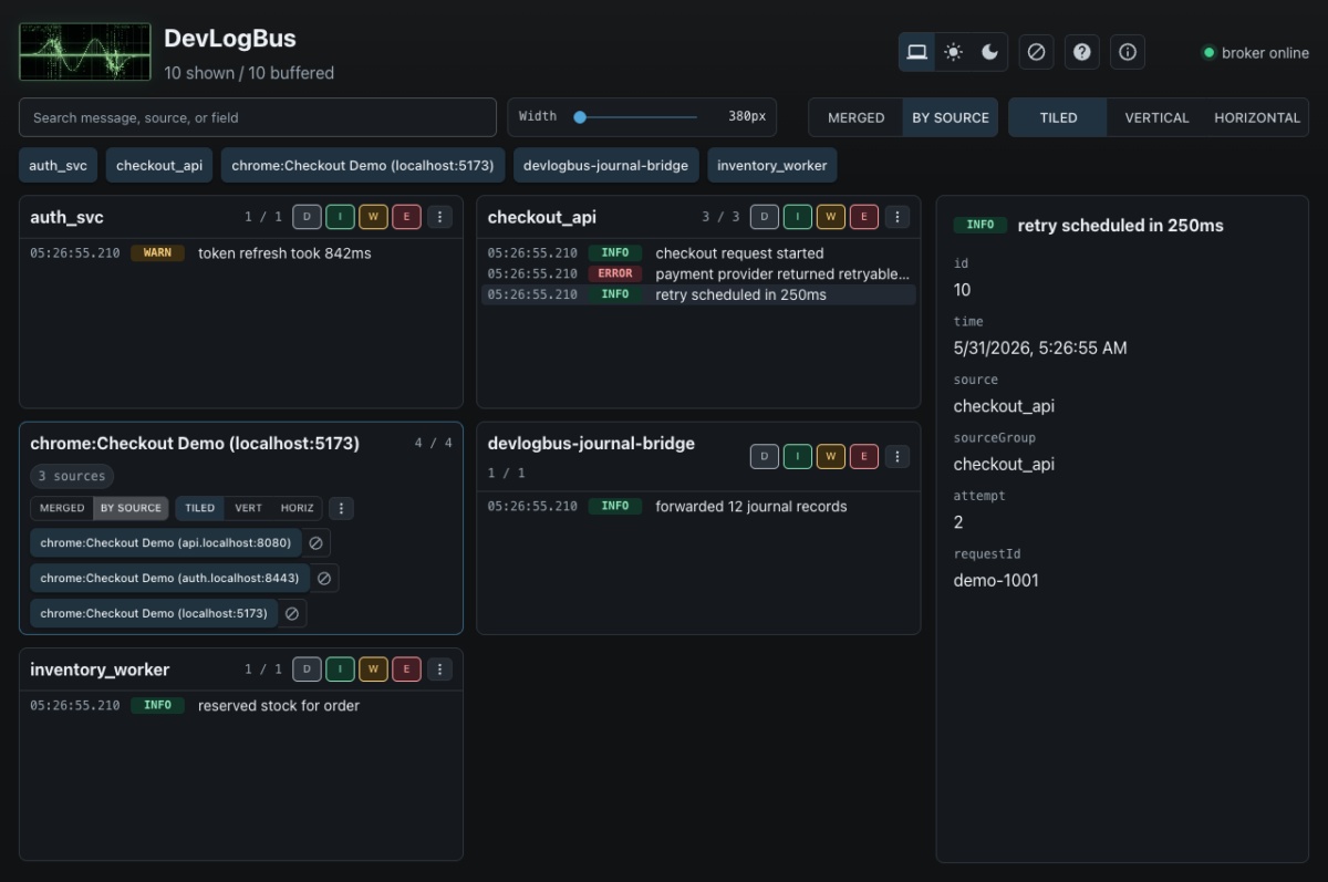 DevLogBus 로그 브라우저 인터페이스