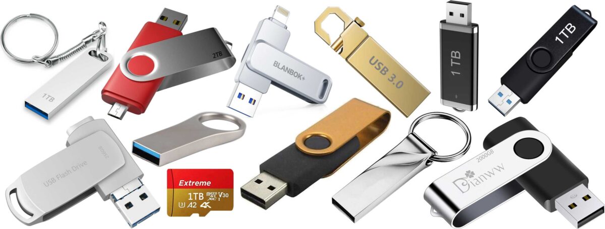 다양한 USB 저장장치 및 메모리 카드 모음