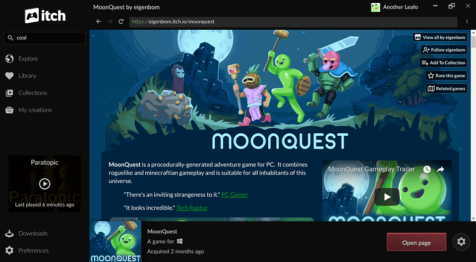 MoonQuest 게임 페이지