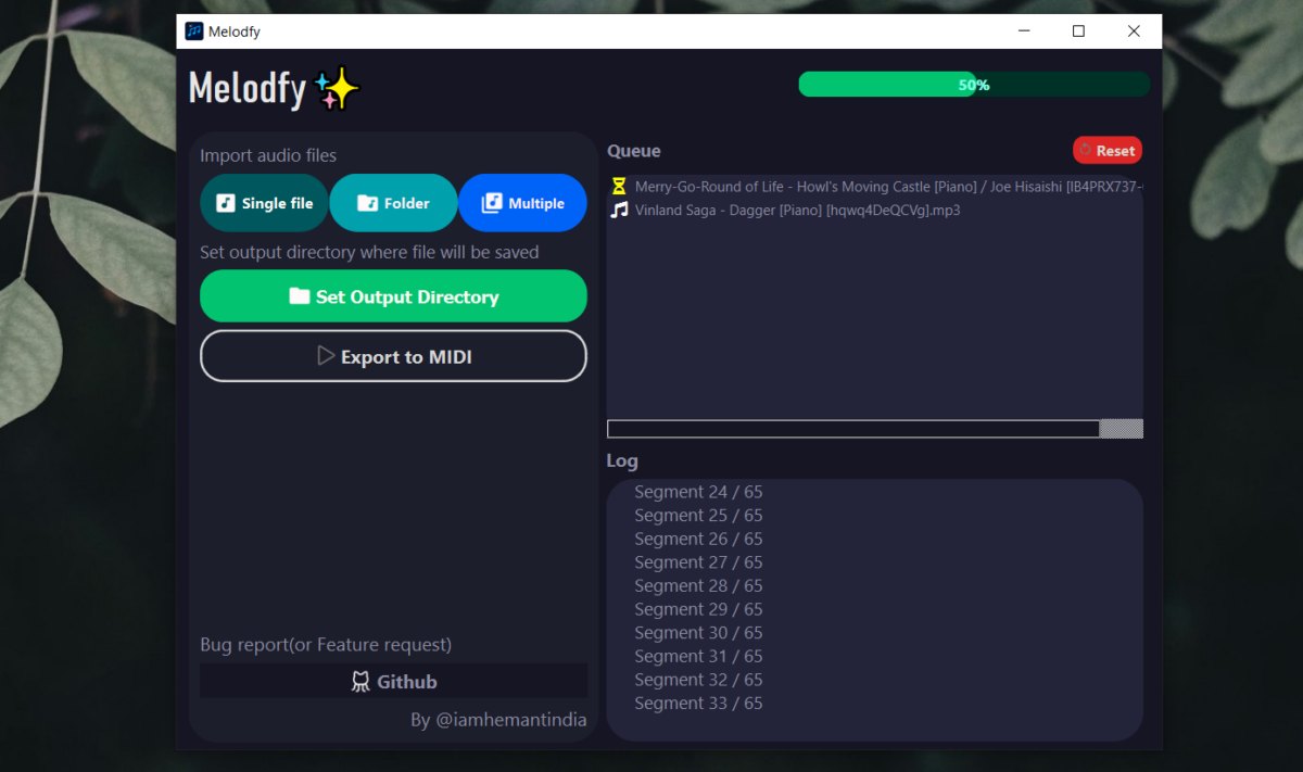 Melodfy 파일 임포트 및 내보내기 화면