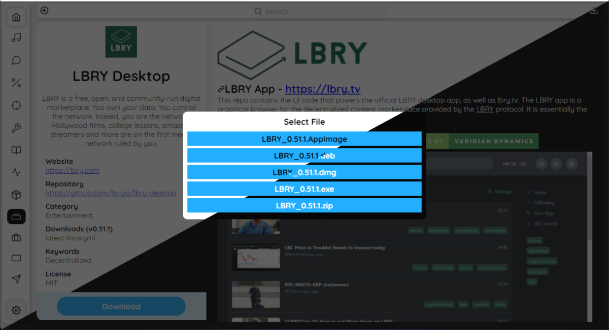 LBRy Desktop 앱 다운로드 파일 선택