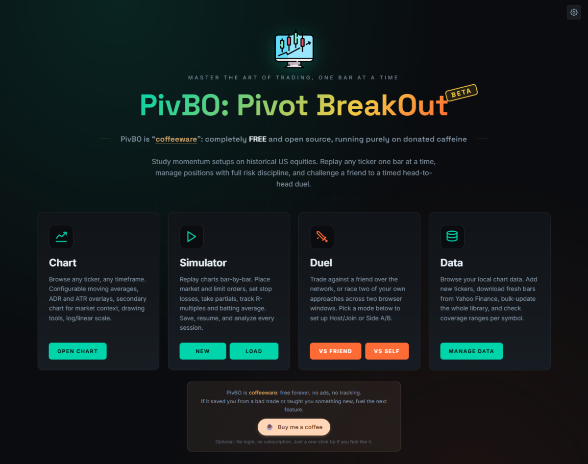 PivBO: Pivot BreakOut 메인 화면