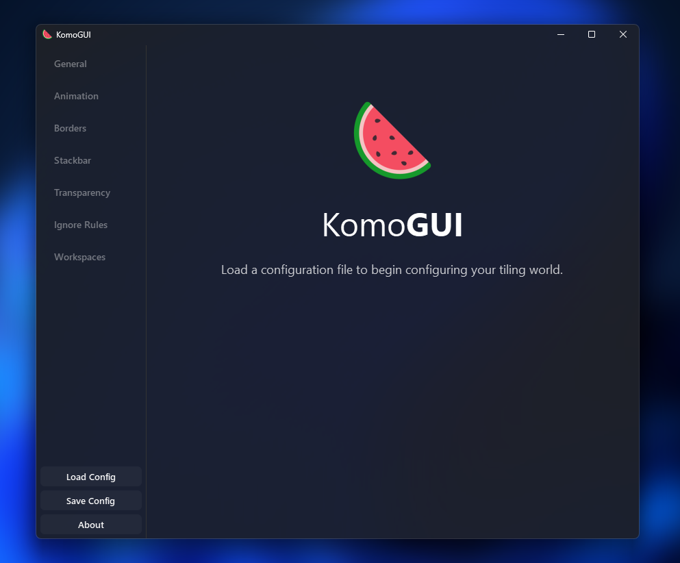 KomoGUI 시작 화면
