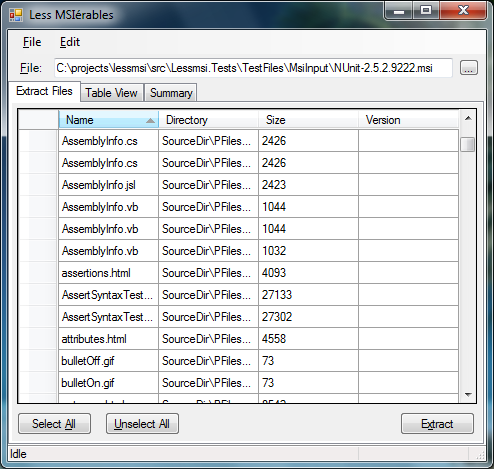 Extract Files 탭