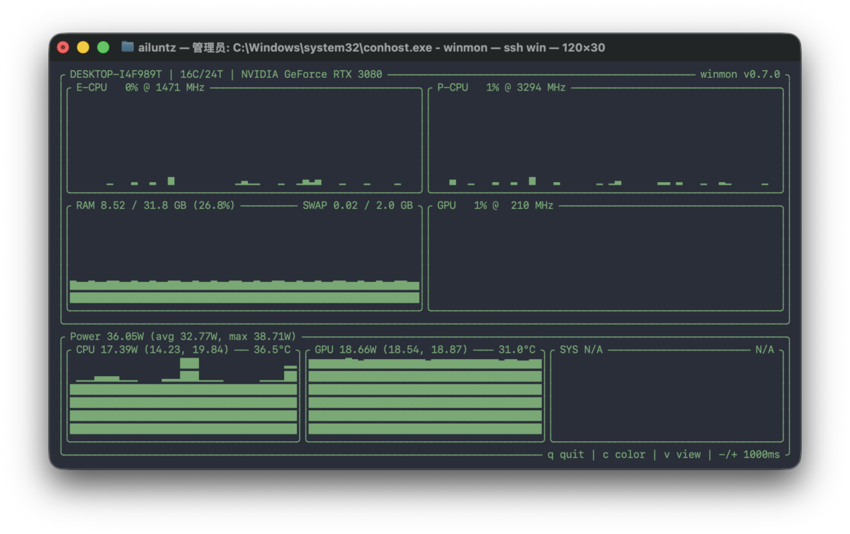 winmon v0.7.0 모니터링 화면