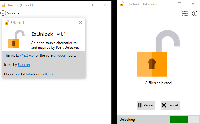EzUnlock v0.1 정보 창