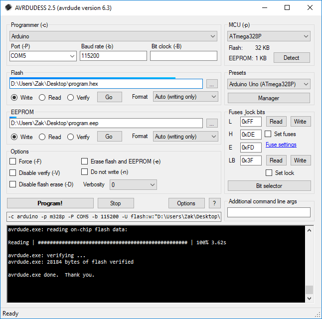 Avrdudess 2.5 프로그램 인터페이스
