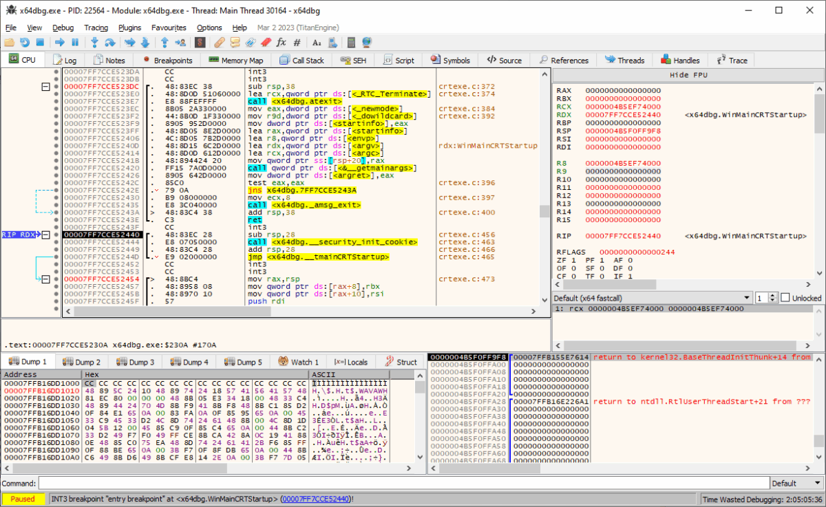 x64dbg 메인 인터페이스