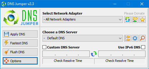 DNS Jumper 설정 및 적용 화면