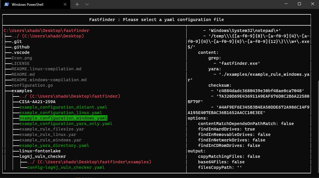 YAML 구성 파일 선택 화면