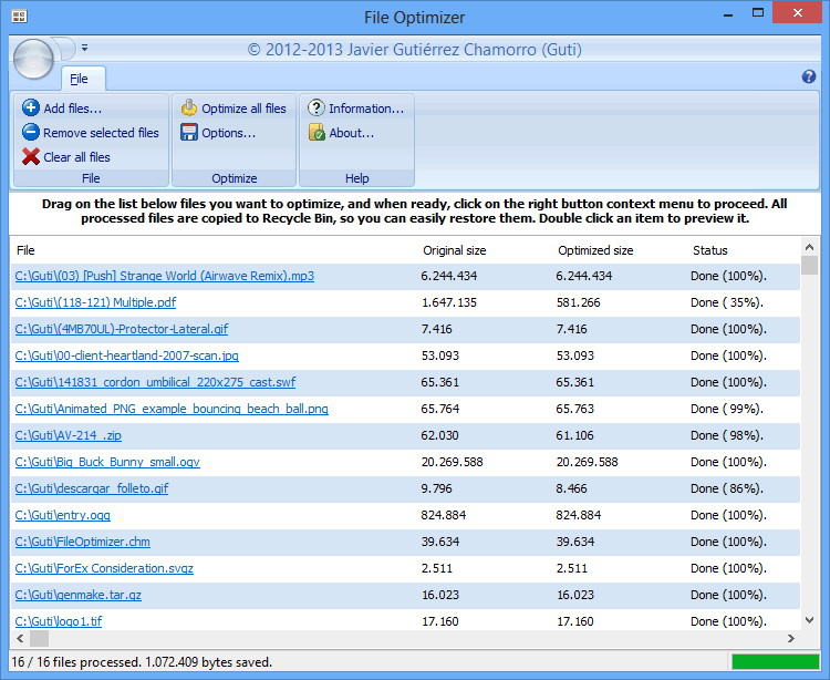 FileOptimizer 프로그램 창 (최소화 상태)