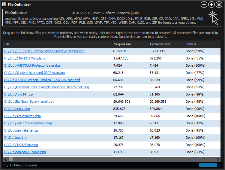 FileOptimizer 프로그램 창 (최대화 상태)