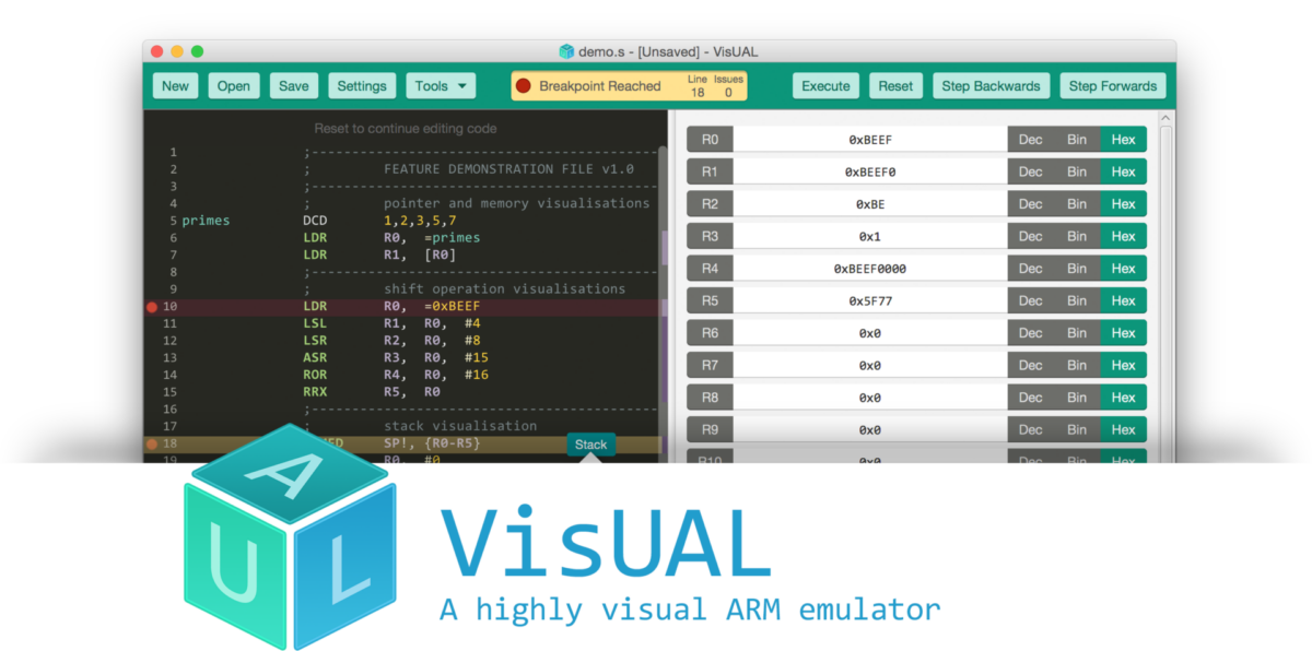 Visual Arm Emulator 시작 화면