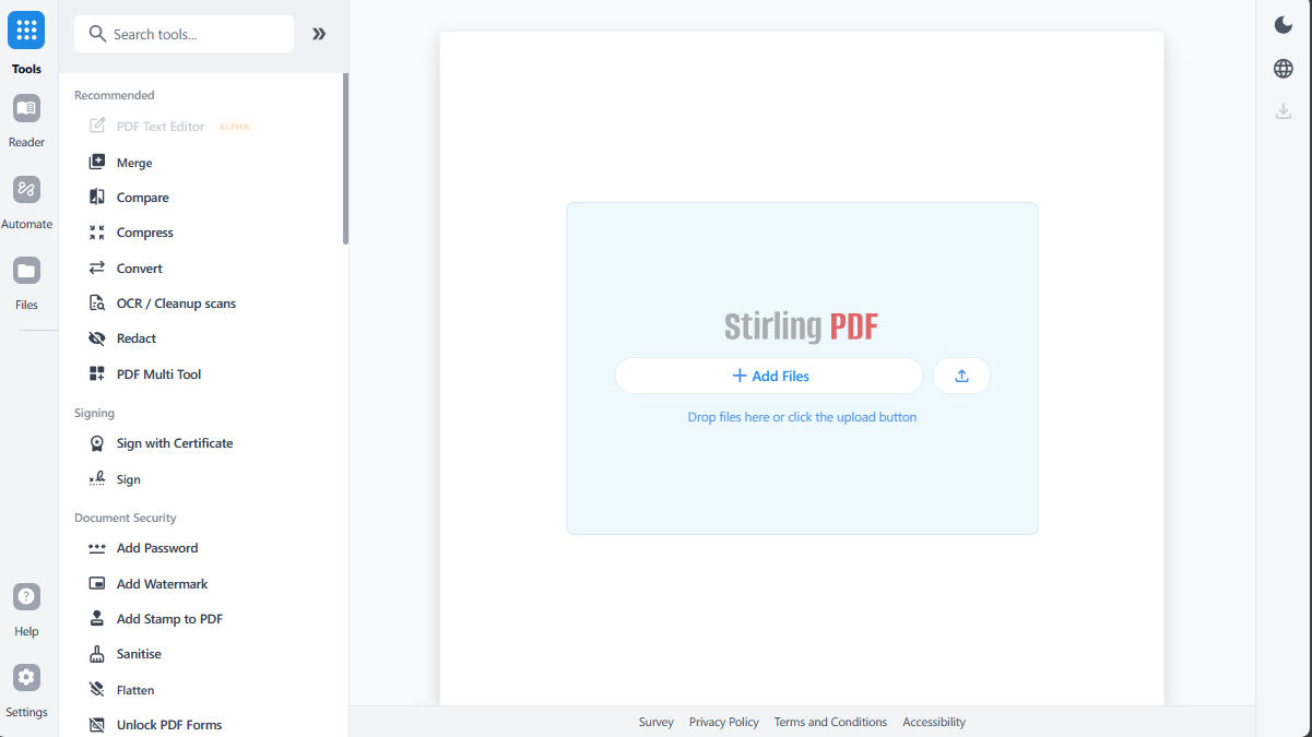 Stirling PDF 메인 인터페이스