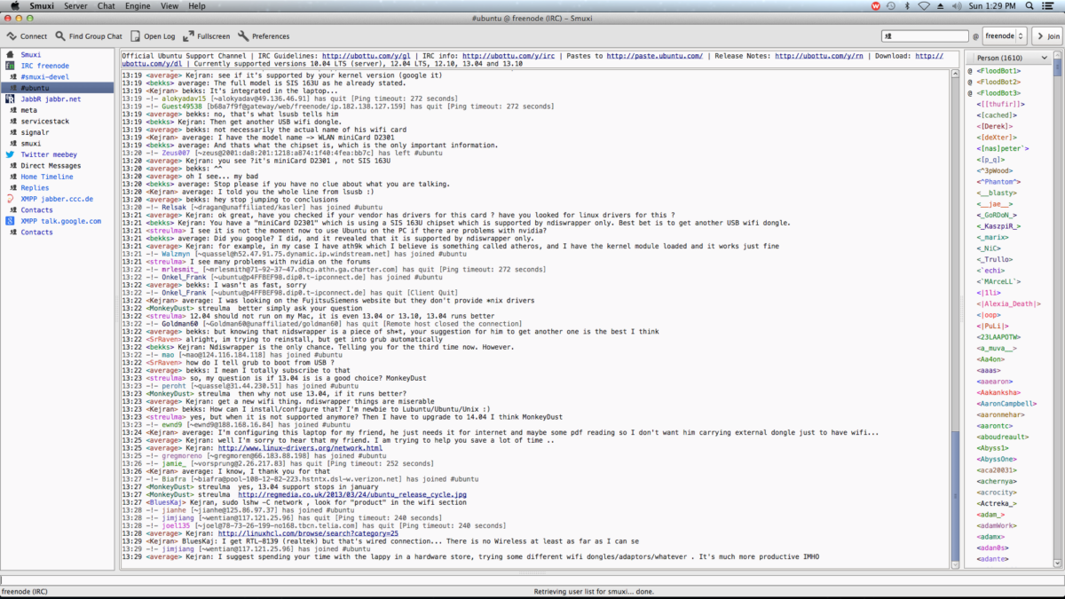 Smuxi IRC 클라이언트 화면