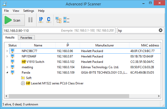 Advanced IP Scanner 메인 인터페이스