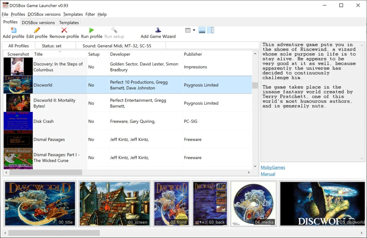 DOSBox Game Launcher 메인 인터페이스