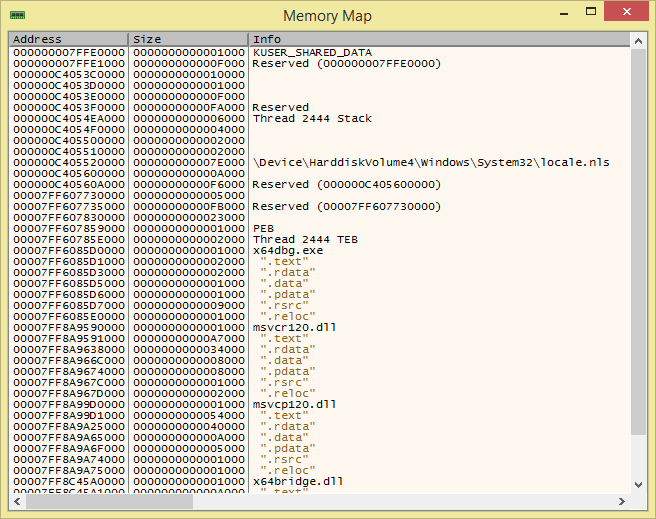 x64dbg 메모리 맵 뷰