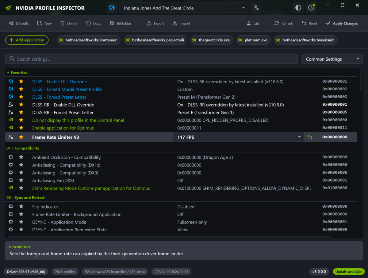 Nvidia Profile Inspector 메인 화면
