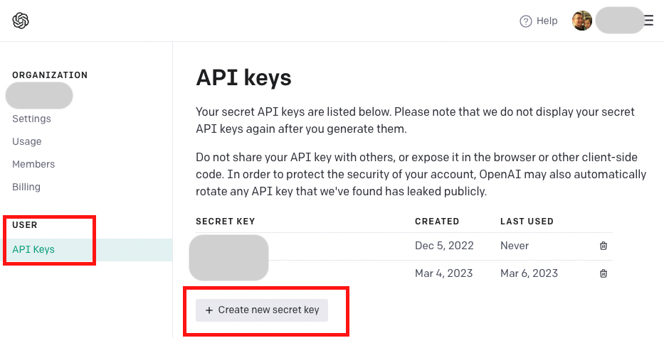 API 키 관리 페이지