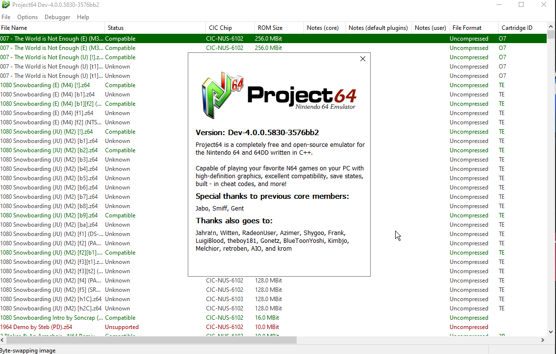 Project64 버전 정보 대화상자