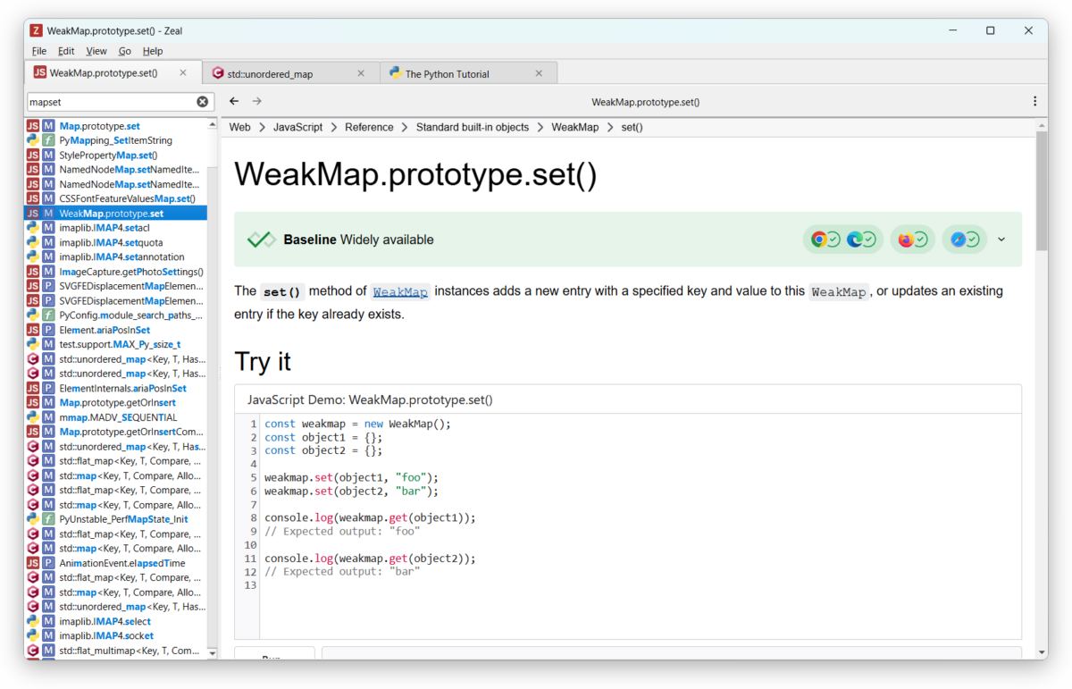 JavaScript WeakMap.prototype.set() 문서 보기