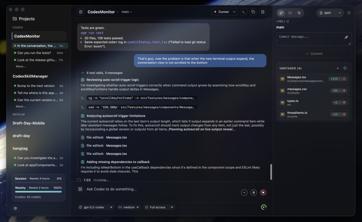 Codex Monitor 인터페이스