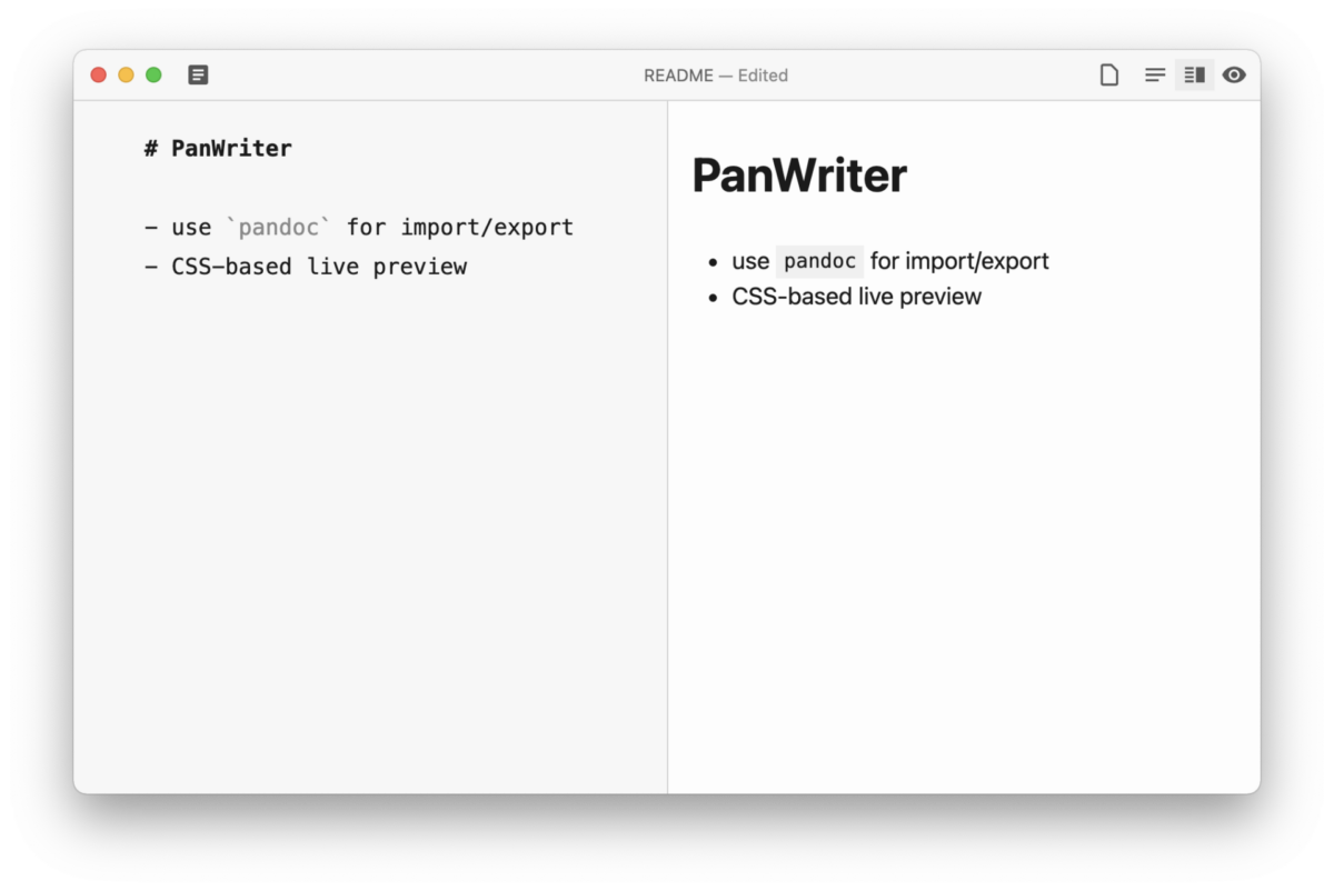 PanWriter 문서 편집 화면