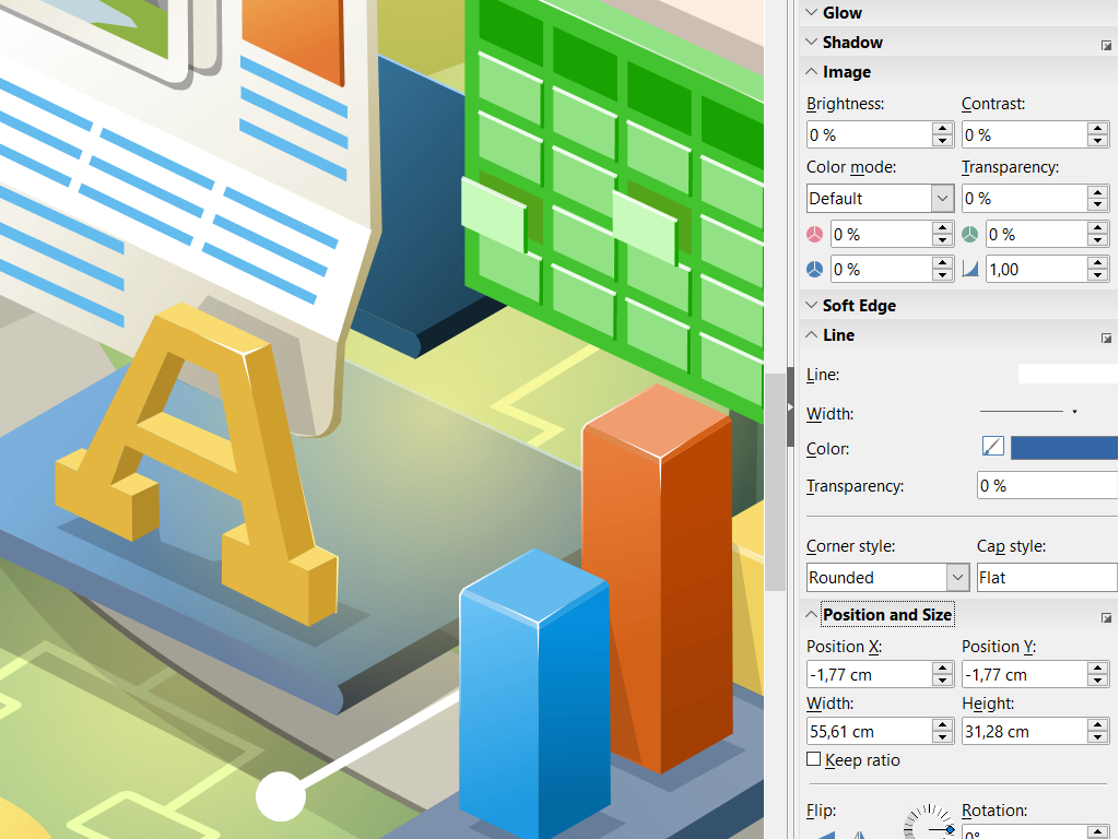 LibreOffice Impress 그래픽 편집 화면