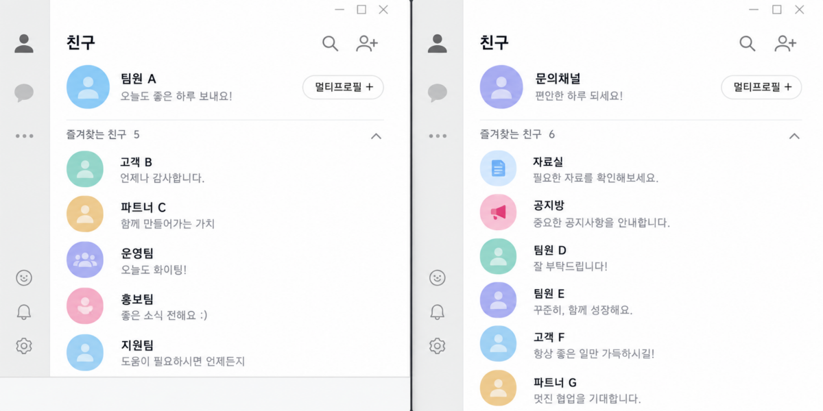 카카오톡 대용 메신저의 동시 실행 인터페이스